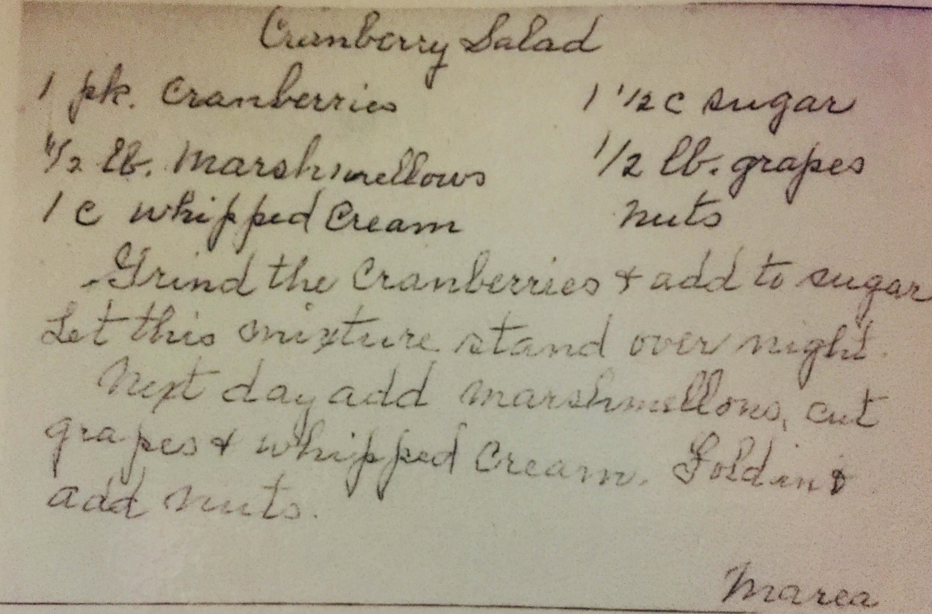 AUNT MAREA’S CRANBERRY SALAD – November 23 – National Eat a Cranberry Day
